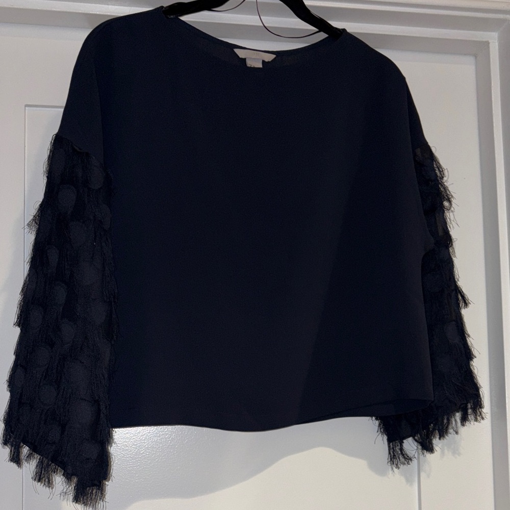 H&M Elegant Navy Fringe Sleeve Top